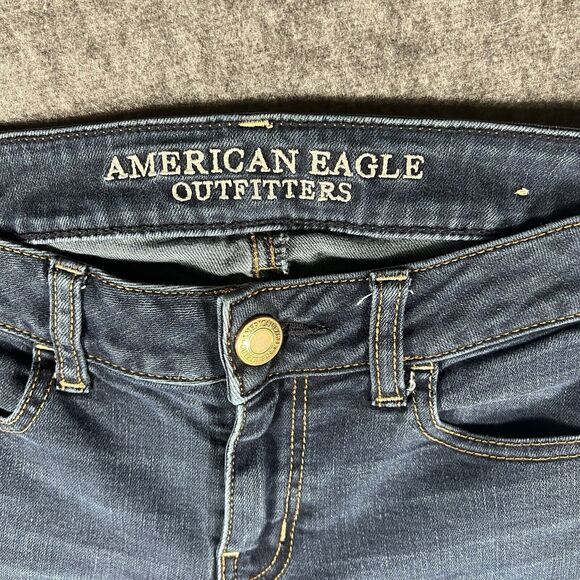 American Eagle Hi Rise Jegging Jeans Size 2 Womens Distressed Blue Stretch Denim - Picture 2 of 8